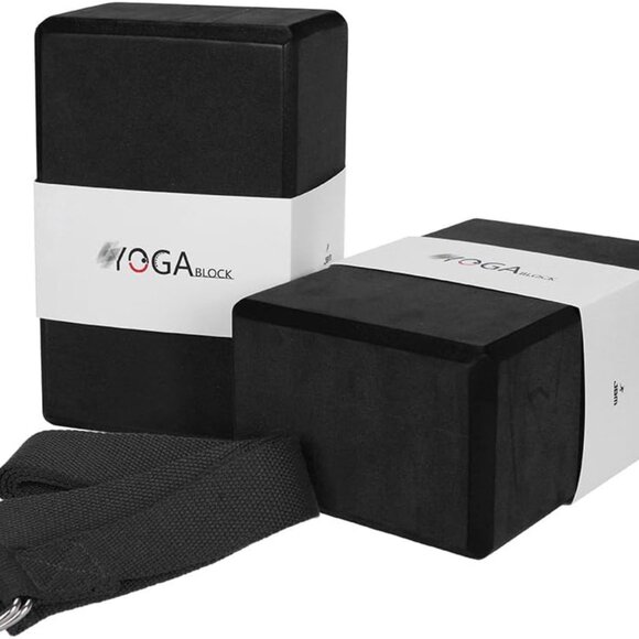 Yoga Blocks 2 Pack with Strap, Cork Block 2 Pack EVA Foam Yoga Bricks Set,Stretc - Picture 1 of 9